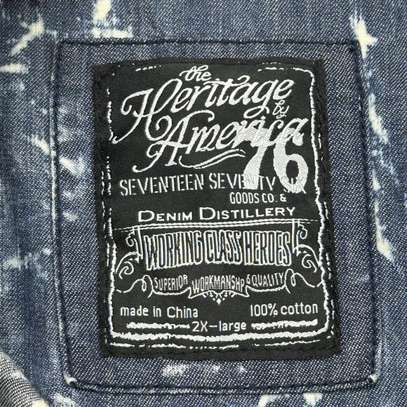 The Heritage by America Denim Distillery 1776 Size 2XL Acid Wash Denim Shirt NWT - Picture 7 of 11